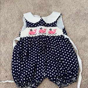Smocked Pink and navy whale bubble